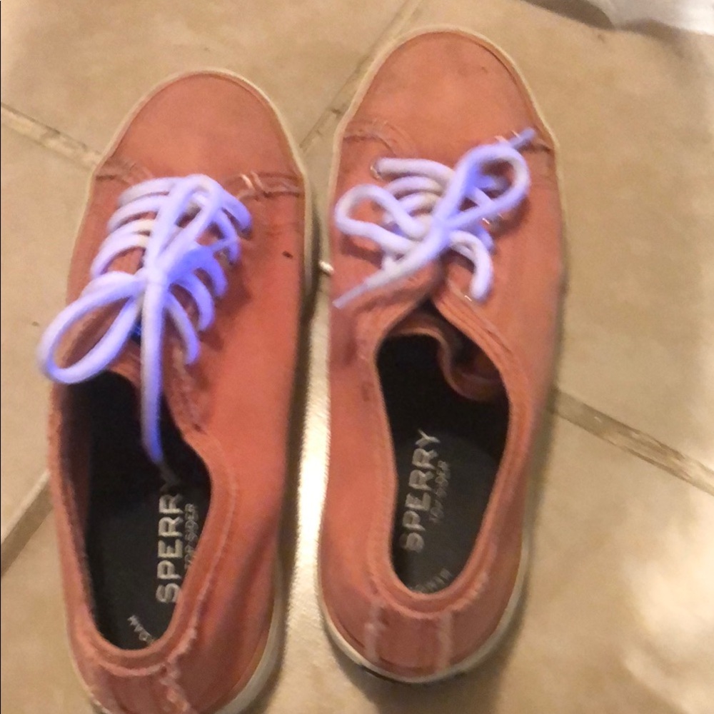 Sperry Coral Canvas Shoes with White Laces